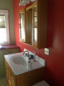 "Updated" vanity in bathroom