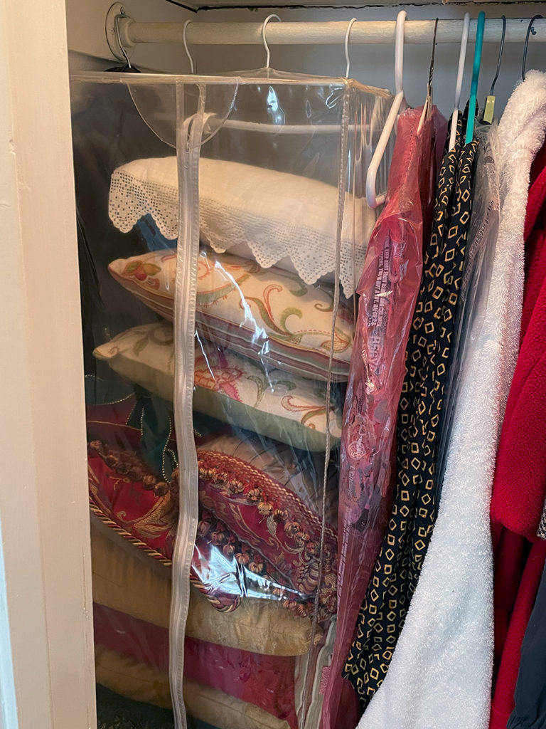 Garment bag for pillow storage